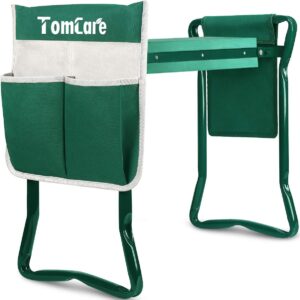 TomCare Garden Kneeler Seat Garden Bench Garden Stools Foldable Stool with Tool Bag Pouch EVA Foam Pad Outdoor Portable Kneeler Gardening Gifts for Women Men, Large 21.65"x10.62"x18.89", Green