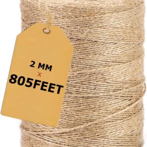 Jute Twine 805ft (246m), jute Rope for Crafts Gardening Plant Accessories Gift Wrapping, Arts & Crafts Art Packing Material Christmas Twine Bulk Heavy-Duty Wedding Decor (Brown 2mm * 805feet)