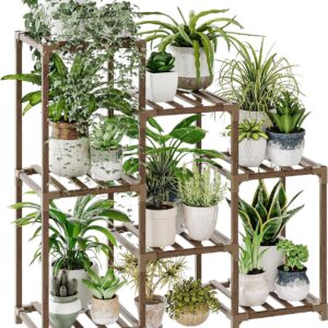 Bamworld Plant Stand Indoor Plant Shelf Outdoor Wood Plant Rack for Multiple Plants 3 Tiers Ladder Plant Holder for Living Room Patio Boho Home Decor for Gardening